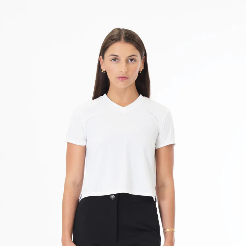 NVR LOST Women's Cropped Riding Tee- Bright White