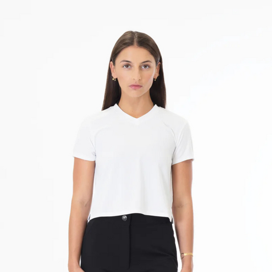 NVR LOST Women's Cropped Riding Tee- Bright White