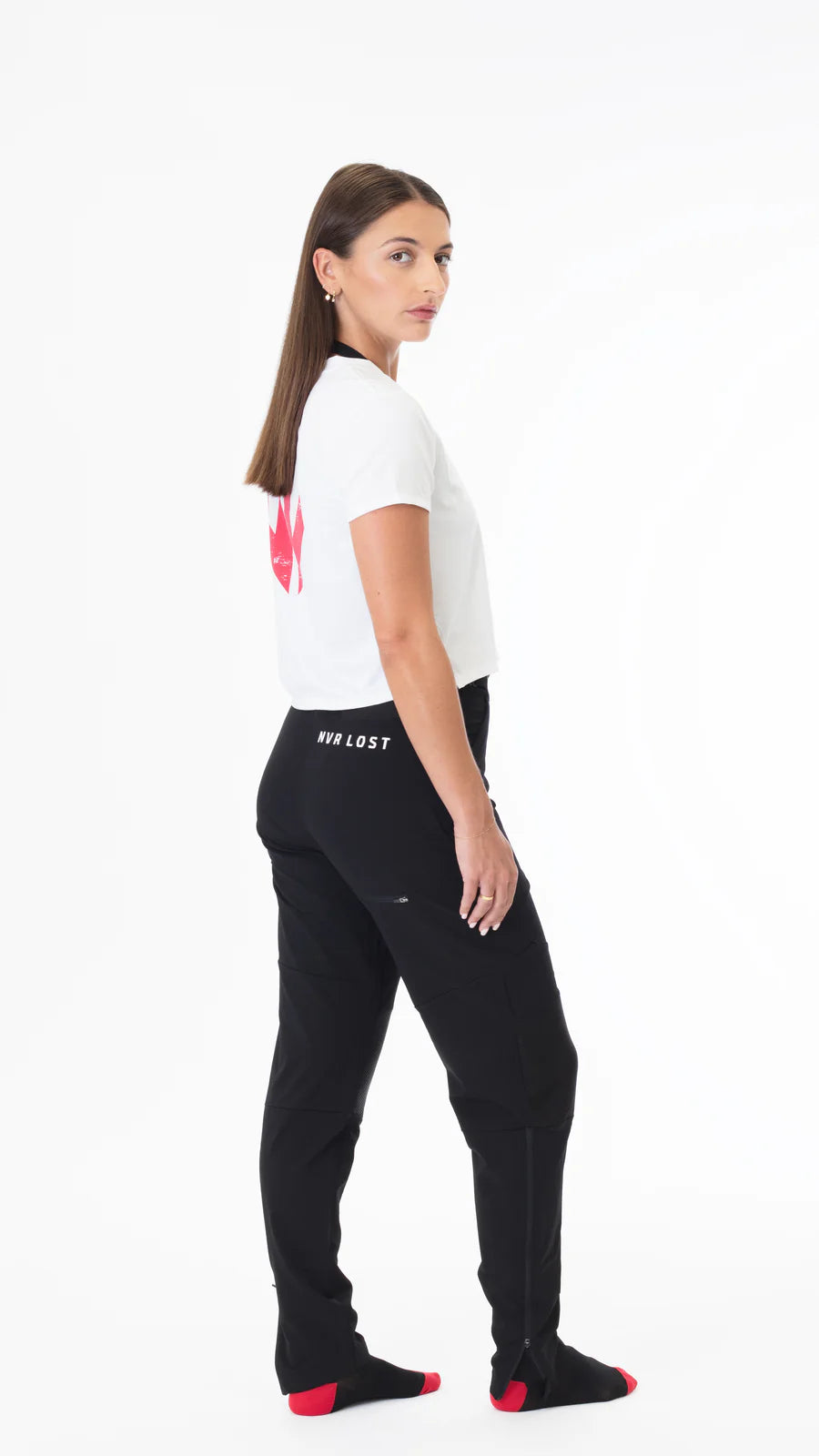 NVR LOST Women's Cropped Riding Tee- Bright White