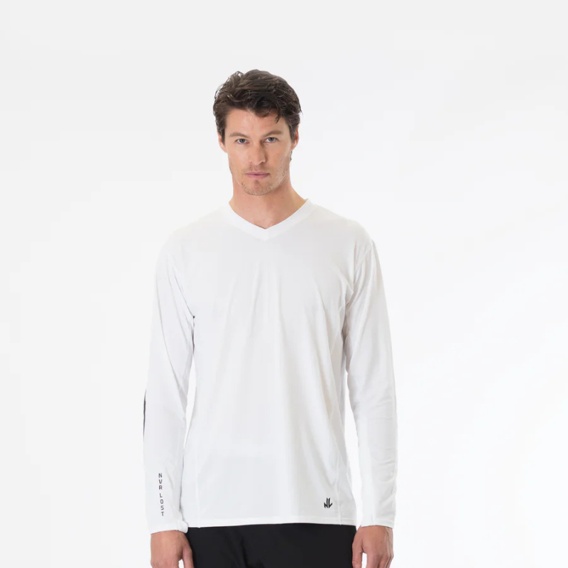 NVR LOST Men's Techincal Riding Tee LS - Bright White