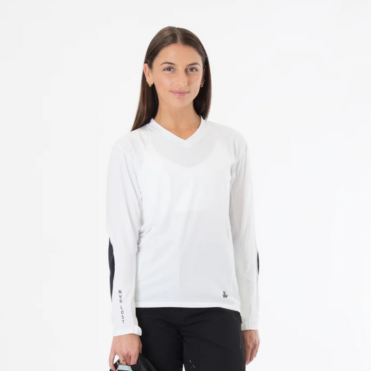NVR LOST Women's Technical Riding Tee LS - Bright White